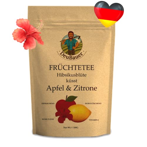 Hibiskustee küsst Apfel & Zitrone 100g - fruchtiger einzigartiger Geschmack - Premium Tee lose - Hibiskusblüten-tee Apfel-tee Zitronen-tee von deubauer