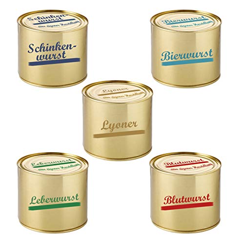 Dosenwurst Mischkarton 5x200g Leberwurst Blutwurst Lyoner Schinkenwurst Bierwurst Wurstkonserven Wurst Dosen haltbar Konserven Fleisch Wurstwaren von deulicious