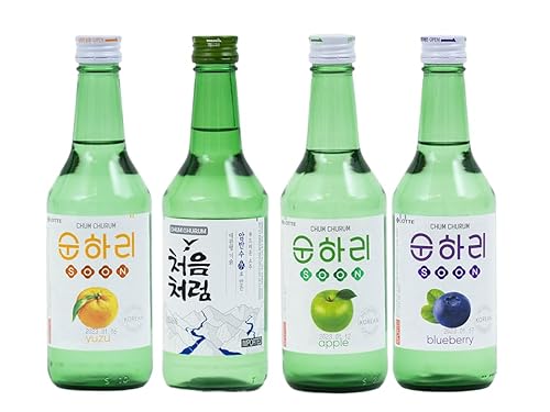 Soju - 4er Mix koreanischer Reiswein - original aus Korea - 12% Vol - 350ml - Verschiedene Geschmäcker -Yuzu, Original, Apple, Blueberry von dinese