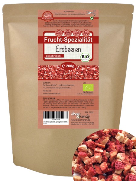 Bio Erdbeeren gefriertgetrocknet 200g von direct&friendly