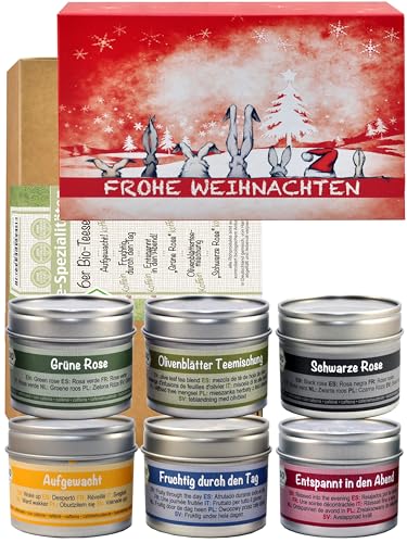 Bio Tee-Geschenkset | 6 verschiedene Bio-Teemischungen | 165 g | Weihnachten | direct&friendly von direct&friendly