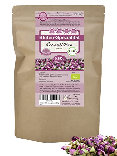 direct&friendly Bio Damaszener Rosenblüten Rosenknospen rosa damascena Rosenblütentee getrocknet (250 g) von direct&friendly