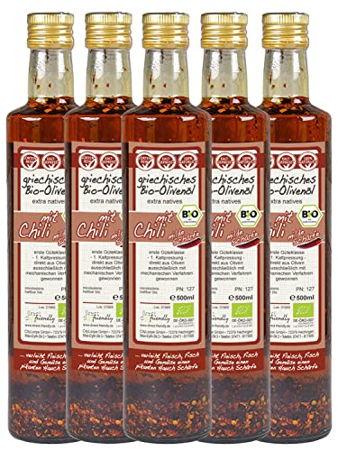 direct&friendly Bio Olivenöl Griechenland mit Bio Chili mittelscharf (5 x 500 ml) von direct&friendly