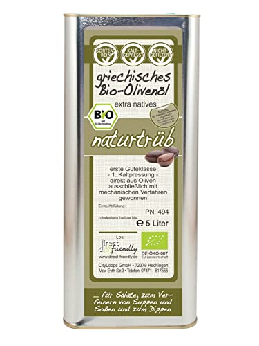 direct&friendly Griechisches Bio Olivenöl extra nativ naturtrüb aus der Region Mani (5 Liter Kanister) von direct&friendly