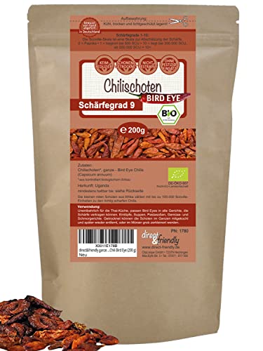 direct&friendly Bio Chili Bird Eye scharf getrocknete scharfe Schoten (200 g) von direct&friendly