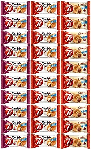 30 Packungen 7 Days Croissant Mix aus 3 Sorten a 60 g 10 x 7days Vanille/Sauerkirsch, 10x 7Days Kakaocreme, 10x 7Days Vanille/Kakao von Zeelec