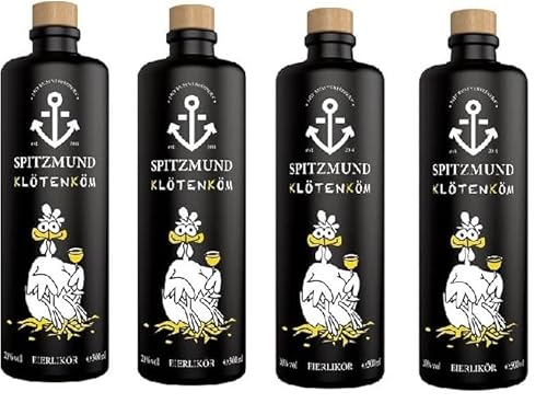 4 Flaschen Spitzmund Klötenköm/Eierlikör ohne Milch und ohne Sahne (FREI von Laktose & Gluten). a 500ml 20% Vol. von Spitzmund