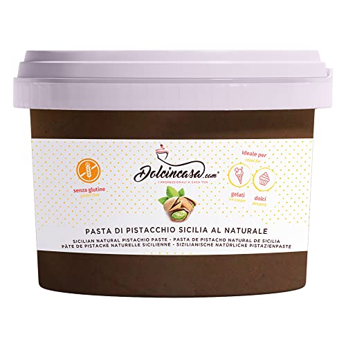 Dolcincasa-com Pistazienpaste Sizilien 100% rein natürlich schmackhaft weich vielseitig einsetzbar ohne Farbstoff für Eiscremes Gebäck Heim- und professionellen Einsatz Glutenfrei 250g Packung von Dolcincasa.com