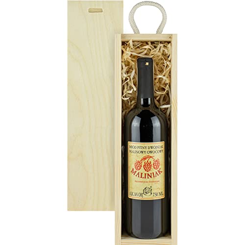 Met Dwójniak Maliniak-Halber Himbeere Geschenkset in einer leichten Holzbox | 750ml | 16% Alkohol Metwein | Polnische Produktion von eHonigwein.de Premium Quality