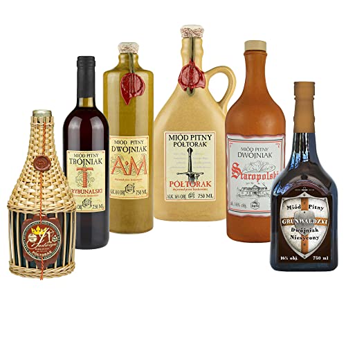 Setz von 6 Mets (Honigwein 2x Półtorak-Eineinhalber/ 3x Dwójniak-Halber/Trójniak-Drittel) | 4500ml | 13-16% Alkohol Metwein | Polnische Produktion von eHonigwein.de Premium Quality