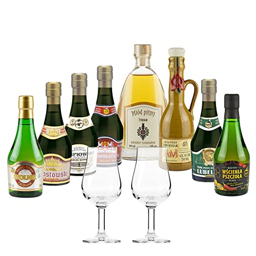 Setz von 8 Mets mit Gläsern (Honigwein Półtorak-Eineinhalber/ 3x Dwójniak-Halber / 4x Trójniak-Drittel) |1950ml | 13-16% Alkohol Metwein | Polnische Produktion von eHonigwein.de Premium Quality