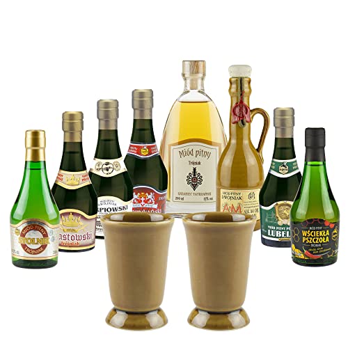 Setz von 8 Mets mit Keramikbechern (Honigwein Półtorak-Eineinhalber/ 3x Dwójniak-Halber / 4x Trójniak-Drittel) |1950ml | 13-16% Alkohol Metwein | Polnische Produktion von eHonigwein.de Premium Quality