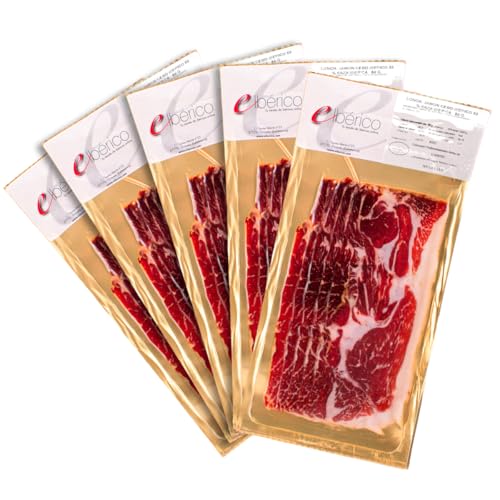 Packung mit 5 Beuteln Iberischer Cebo-Schinken 50% iberischer Rasse - in Scheiben geschnittenes Vakuum für maximale Frische - Traditioneller und Gourmet-Geschmack - Iberisch von eIbérico