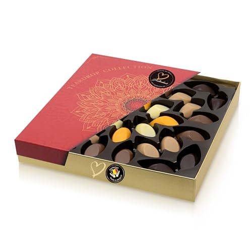 ePralinchen belgische Luxus-Pralinen | Teardrops | luxuriöse rote Pralinenbox mit 320g gemischten Pralinen in Tropfenform mit Mandel, Orange, Salzkaramell uvm | köstliche Schokolade made in Belgium von ePralinchen