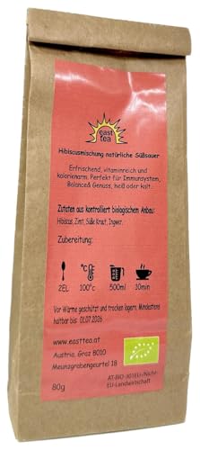 east tea Hibiscusmischung, natürliche Süßsauer,Ingwer, Stevia, vitaminreich und kalorienarm. Perfekt für Immunsystem, Balance& Genuss, heiß oder kalt. von east tea