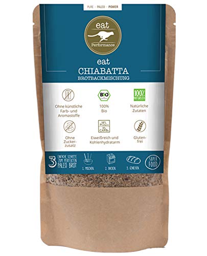 eat Performance® Chiabatta Brotmischung (250g) - Paleo Low Carb Brotbackmischung glutenfrei & getreidefrei I 100% natürliche Bio-Zutaten I Low carb Lebensmittel von eat Performance