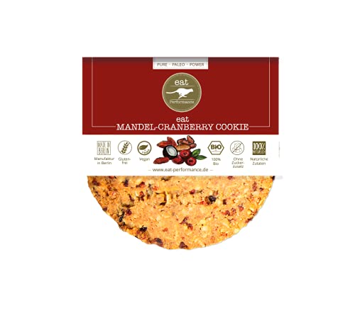 eat Performance® Mandel-Cranberry Cookie (15x 40g) - Leckerer veganer Keks ohne Milch I Paleo & Glutenfrei I Bio Cookies aus 100% natürlichen Zutaten von eat Performance