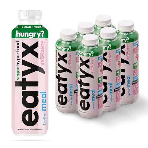 eatyx Vollständige Flüssig Trinkmahlzeit Erdbeere | 6 x 500 ml | 24 Vitamine und Mineralstoffe | Vegan | Gluten- und laktosefrei | Frei von Farb- und Konservierungsstoffen | inkl. 1,5 € Pfand von eatyx