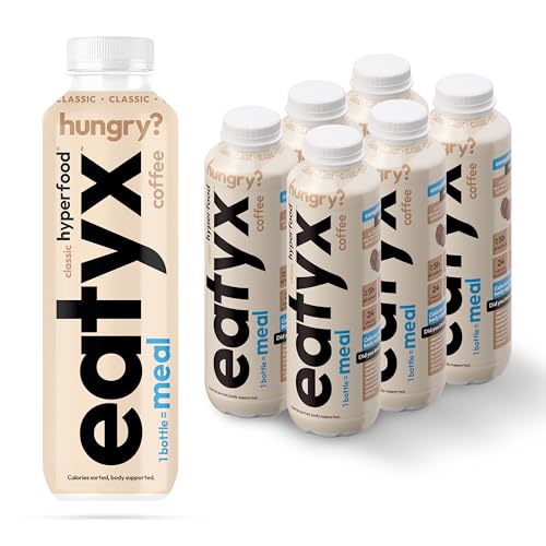 eatyx Vollständige Flüssig Trinkmahlzeit Kaffee | 6 x 500 ml | 24 Vitamine und Mineralstoffe | Glutenfrei | Zuckerarm | Frei von Farb- und Konservierungsstoffen von eatyx