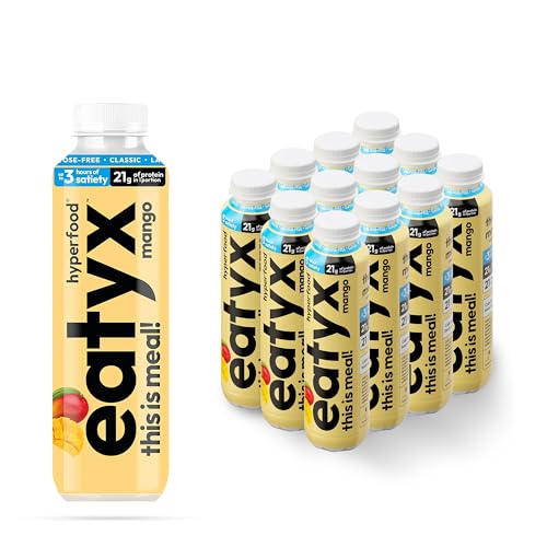 eatyx Vollständige Flüssige Trinkmahlzeit Mango | 12 x 300 ml | 21 g Protein | 21 Vitamine und Mineralstoffe | Gluten- und laktosefrei | Zuckerarm | Frei von Konservierungsstoffen von eatyx