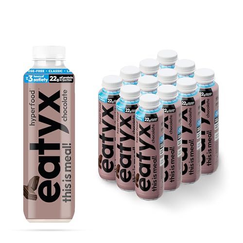 eatyx Vollständige Flüssige Trinkmahlzeit Schokolade | 12 x 300 ml | 22 g Protein | 22 Vitamine und Mineralstoffe | Gluten- und laktosefrei | Zuckerarm | Frei von Konservierungsstoffen von eatyx