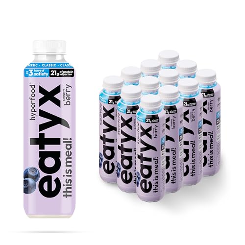 eatyx Vollständige Flüssige Trinkmahlzeit cremige Beere | 12 x 300 ml | 21 g Protein | 22 Vitamine und Mineralstoffe | Glutenfrei | Zuckerarm | Frei von Konservierungsstoffen von eatyx