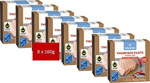 Followfish MSC Fair Trade Thunfisch Filets, mit Bio-Chili, 160g (8er Pack) von followfish