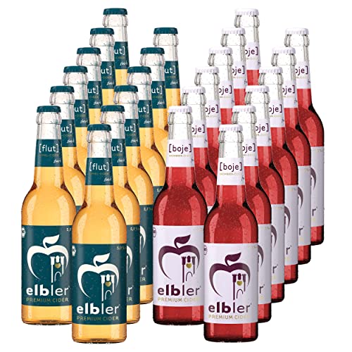 Elbler Cider, Mix 24-er Pack: 12 x Boje 4.0% Vol., 12 x Flut 5.0% Vol., 0,33 l, inkl. 1,92€ Pfand, Äpfel & Brombeeren, Glutenfrei & Vegan, Handgemachter Cider, 100% Bio-Obst, Kalorienarm von elbler