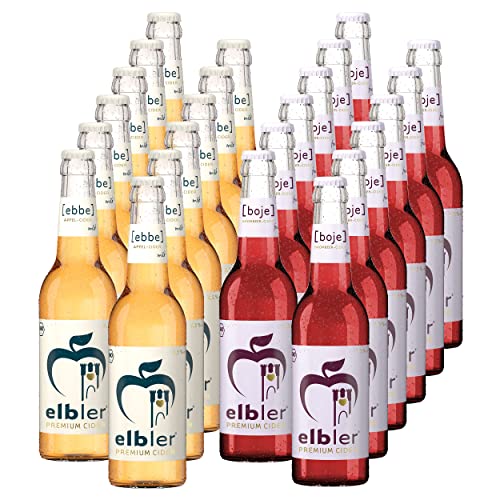 Elbler Cider, Mix 24-er Pack: 12 x Ebbe 2.5% Vol., 12 x Boje 4.0% Vol., 0,33 l, inkl. 1,92€ Pfand, Äpfel & Brombeeren, Glutenfrei & Vegan, Handgemachter Cider, 100% Bio-Obst, Kalorienarm von elbler