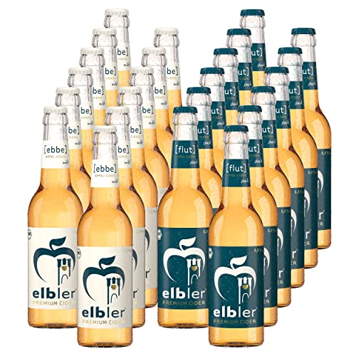 Elbler Cider, Mix 24-er Pack: 12 x Ebbe 2.5% Vol., 12 x Flut 5.0% Vol., 0,33 l, inkl. 1,92€ Pfand, Glutenfrei & Vegan, Handgemachter Cider aus 100% Bio-Äpfeln, ohne Zusatzstoffe, Kalorienarm von elbler