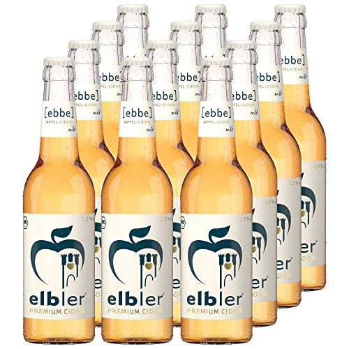 Elbler Cider Ebbe, Apfel Cider, 2.5% Vol., 0,33 l, inkl. 0,96€ Pfand, Mild-Lieblich, 12-er Pack, Apfelwein, Glutenfrei & Vegan, Handgemachter Cider, 100% Bio-Äpfeln, ohne Zusatzstoffe, Kalorienarm von elbler