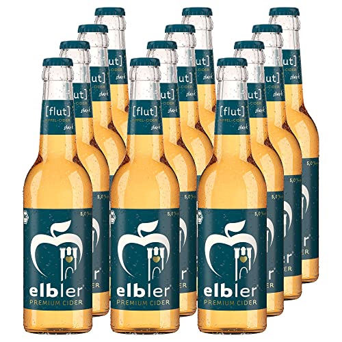 Elbler Cider Flut, Apfel Cider, 5.0% Vol., 0,33 l, inkl. 0,96€ Pfand, Frisch-Herb, 12-er Pack, Apfelwein, Glutenfrei & Vegan, Handgemachter Cider aus 100% Bio-Äpfeln, ohne Zusatzstoffe, Kalorienarm von elbler