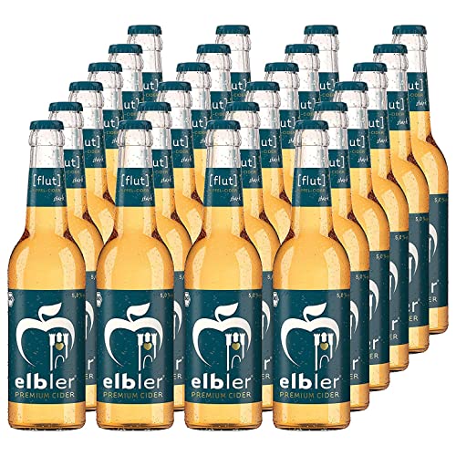 Elbler Cider Flut, Apfel Cider, 5.0% Vol., 0,33 l, inkl. 1,92€ Pfand, Frisch-Herb, 24-er Pack, Apfelwein, Glutenfrei & Vegan, Handgemachter Cider aus 100% Bio-Äpfeln, ohne Zusatzstoffe, Kalorienarm von elbler