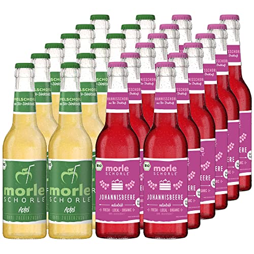 Elbler Morleschorle, 24 x 0.33 l, Mixpaket: 12 x Apfelschorle, 12 x Apfel-Johannisbeer-Schorle, inkl. 1,92€ Pfand, Bio-Schorle, Bio-Obst, Direktsaft ohne Zuckerzusatz, mit Natürlichem Mineralwasser von elbler