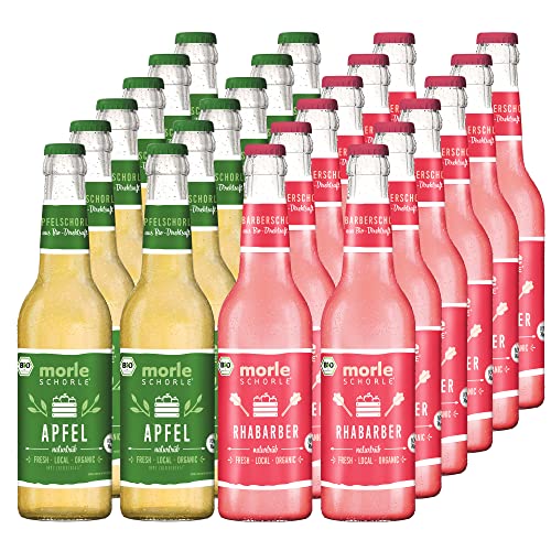 Elbler Morleschorle, 24 x 0.33 l, Mixpaket: 12 x Apfelschorle, 12 x Rhabarberschorle, inkl. 1,92€ Pfand, Bio-Schorle, Bio-Obst, Direktsaft ohne Zuckerzusatz, mit Natürlichem Mineralwasser von elbler