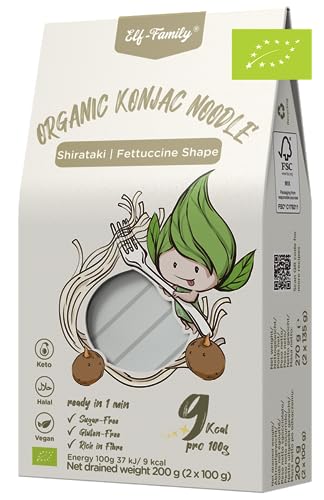 Bio Konjak Nudeln Ultra Low Carb Shirataki Nudeln Vegan Glutenfrei- 270 g (2 x 135 g), Elf-Family Instant Pasta Nudeln ohne kohlenhydrate/Keto/Kalorienarme/Fettfrei/Zuckerfrei -Fettuccine von elf-family