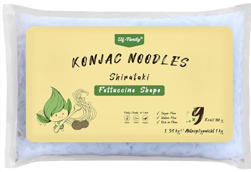 Elf-Family 12 * 1.34kg XXXL Familienpackung Shirataki Nudeln Konjak Nudeln Form im Fettuccine für Restaurants MHD:26.05.2025– Nur 9kcal, Glutenfrei, Low Carb, Instant, Keto, Kalorienarm, Vegan von elf-family