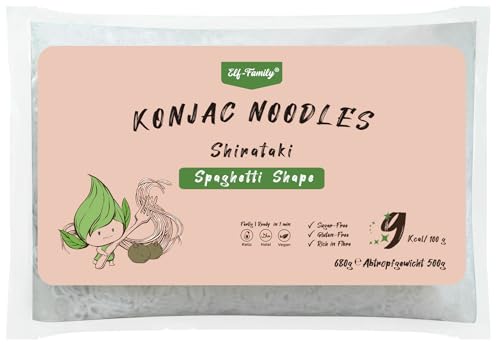 Elf-Family 24 * 680G XXL Familienpackung Instant Shirataki Nudeln Konjak Nudeln für Restaurants Schule MHD:26.05.2025– Nur 9kcal, Halal, Low Carb, Keto, Kalorienarm, Vegan, Glutenfrei -Spaghetti von elf-family