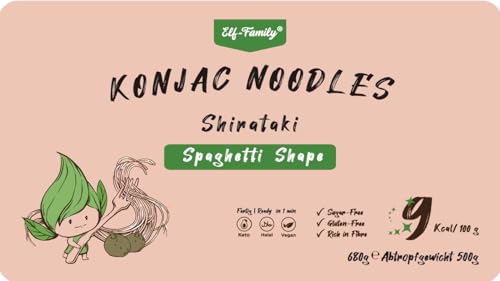 Elf-Family 24 * 680G XXL Familienpackung Instant Shirataki Nudeln Konjak Nudeln für Restaurants Schule– Nur 9kcal, Halal, Low Carb, Keto, Kalorienarm, Vegan, Glutenfrei -Spaghetti MHD:20.01.2025 von elf-family