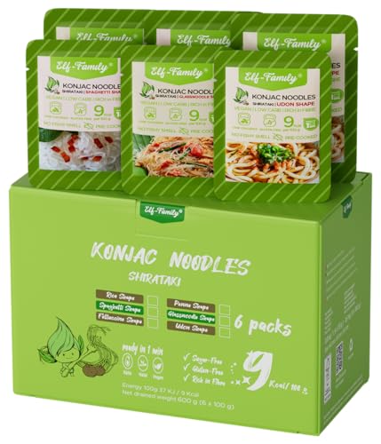 Elf-Family 3+3 Sorten Probierpaket Shirataki Nudeln 9kcal Low Carb Konjak Nudeln -Spaghetti/Glasnudeln/Udon von elf-family