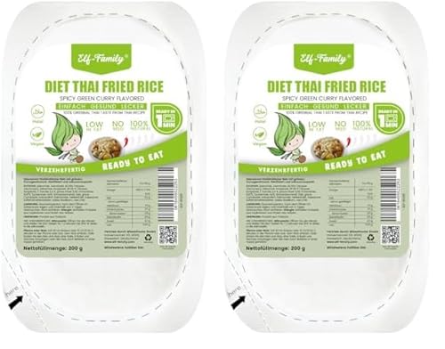 Elf-Family Diät Thai Gebratener Reis - Würziges grünes Curry aus Thailand - Fertiggerichte für Mikrowelle in 1 Min - 100% Natürlich Thai- Proteinreich/Kalorienarme/Vegane/Vorgekocht- 1er Box… von elf-family