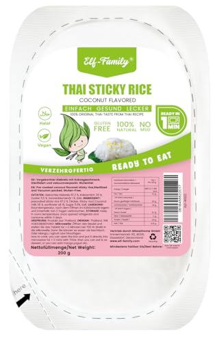 Elf-Family Express-Reis Thai Klebriger Reis Dessert [Diätbox für 12 Wo.] Kokos Geschmack aus Thailand - Fertiggerichte für Mikrowelle in 1 Min - Glutenfrei/Vegane/Kalorienarme- 72er Box MHD:28.02.25 von elf-family