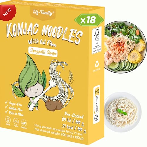 Elf-Family Konjak Nudeln 240g x18er Box(MHD 10.2024) Form in Spaghetti | Low Carb Instant Shirataki Nudeln Pasta/Thailand/Vegan/Glutenfrei/Keto/Zuckerfrei von elf-family