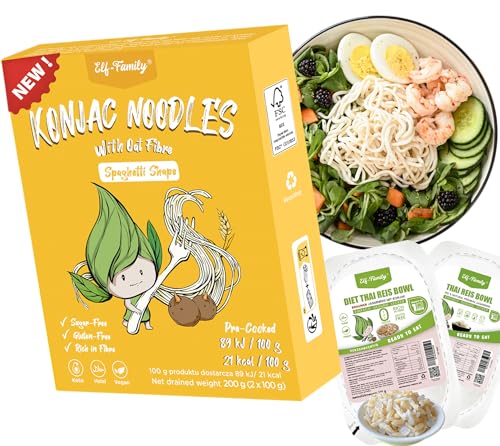 Elf-Family Shirataki Nudeln- und Reis-Set 18+2 Reis gratis | aus Thailand Vegan Glutenfrei, Instant Nudeln & Reis/Keto Diet Food/Low carb/Zuckerfrei -240g x18er Box(36 pack) Spaghetti + 2 Box Reis von elf-family