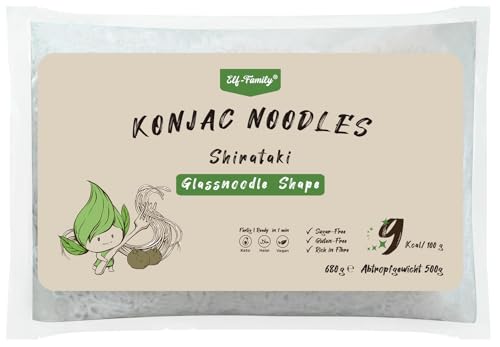 Elf-Family XXL Gastro-Packung 24 * 680G Glasnudeln MHD:26.05.2025 Shirataki Nudeln Konjak Nudeln– schnelle und einfache Zubereitung - Nur 9kcal, Halal, Low Carb, Keto, Kalorienarm, Vegan, Glutenfrei von elf-family