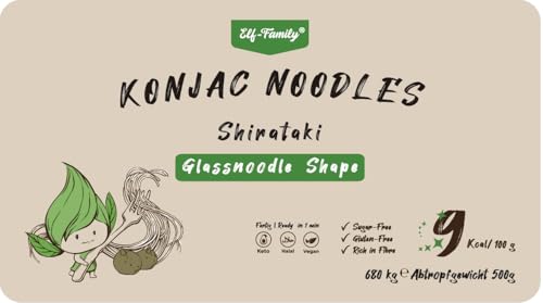 Elf-Family XXL Gastro-Packung Shirataki Nudeln Konjak Nudeln– schnelle und einfache Zubereitung - Nur 9kcal, Halal, Low Carb, Keto, Kalorienarm, Vegan, Glutenfrei -24 * 680G Glasnudeln MHD:20.01.2025 von elf-family