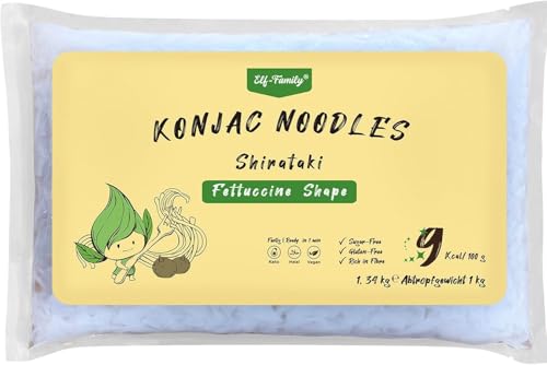 Elf-Family XXXL Familienpackung 12 * 1.34kg Shirataki Nudeln Konjak Nudeln Form im Fettuccine für Restaurants – Nur 9kcal, Glutenfrei, Low Carb, Instant, Keto, Kalorienarm, Vegan MHD:20.01.2025 von elf-family