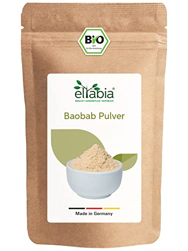 Bio Baobab Pulver 100g | Affenbrotbaum gemahlen | Apothekerbaum in Rohkost Qualität | 100% rein und ohne Zusatzstoffe | Veganes Fruchtpulver von eltabia