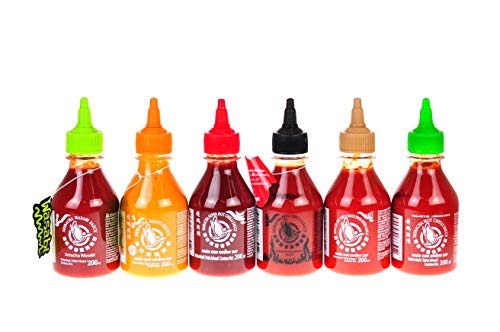 Flying Goose Sriracha scharfe Chilisaucen 6er Set (6 x 200ml) | Perfekt für Liebhaber scharfer Würzsaucen + esnado Drachenanhänger von esnado