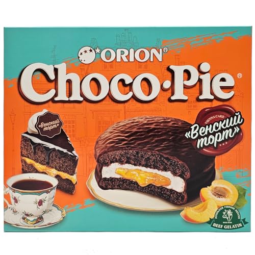 Orion Choco Pie Aprikose | 3 Packungen x 12 Mini Kuchen, einzeln verpackt, halal | Mini Biskuit-Kuchen mit Marshmallow-Mittelschicht, Fruchtcremefüllung und Schokoladenüberzug 360g/Pck. von esnado